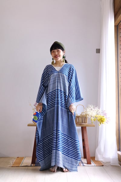 𓏭印度棉木蓋染領口刺繡長洋裝2