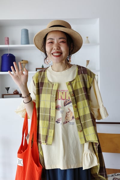 不對稱墜下擺格紋背心17