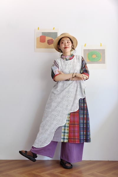 格紋拼布印花開襟洋裝13