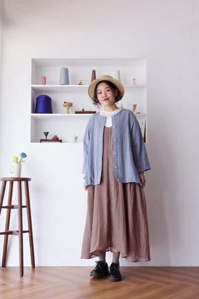 方格緹花下擺抽繩罩衫上衣2