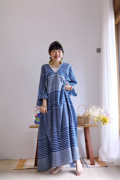 𓏭印度棉木蓋染領口刺繡長洋裝3