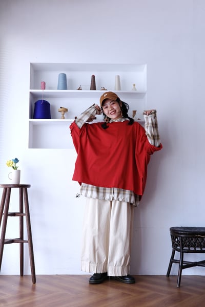 𓏭混織格紋下擺可調鬆身襯衫9