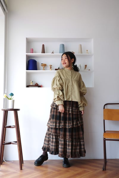 𓏭層次堆疊法蘭絨格紋裙8