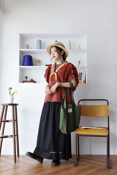 層次菱格鏤空荷葉袖上衣3