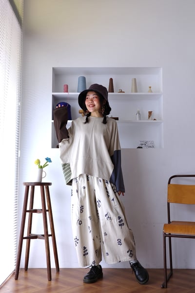 𓏭不對稱口袋拼接花柄氣球褲4