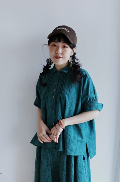 𓏭斑紋提花壓摺鬆身襯衫9