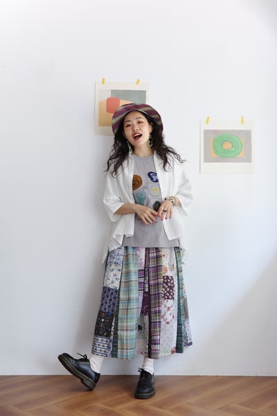 花花格紋拼布半身裙 17