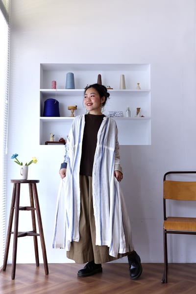 𓏭腰抽繩繫帶修身拼接開襟罩衫洋裝4