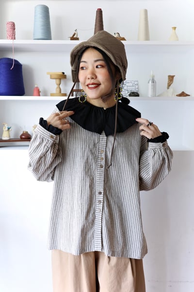 𓏭可拆式領片直紋拼接開襟上衣8