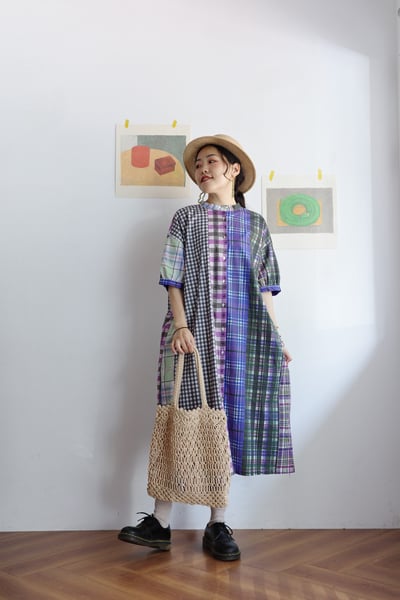 格紋拼布印花開襟洋裝6