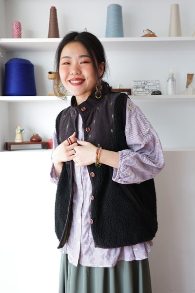 𓏭小花柄刺繡直紋泡泡格襯衫19