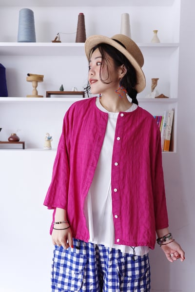 方格緹花下擺抽繩罩衫上衣13