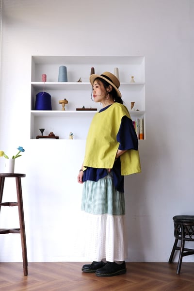 大小格紋蕾絲拼接層次半身裙4