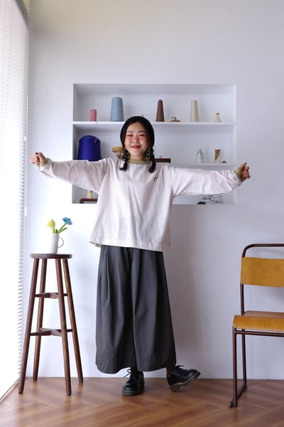 𓏭羅紋拼接小蘑菇別針上衣20