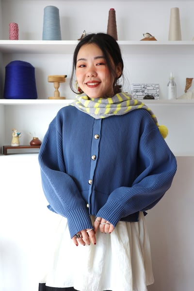 𓏭拼接下擺澎袖針織外罩上衣3