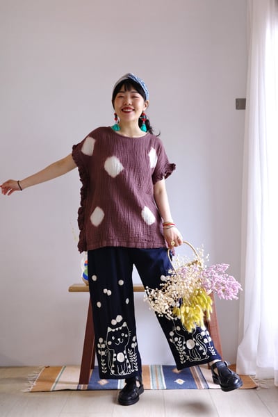 𓏭貓咪樂園手工刺繡長褲2