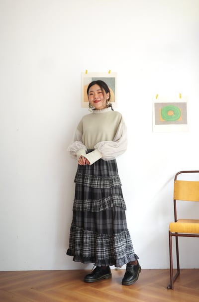 𓏭層次堆疊法蘭絨格紋裙9
