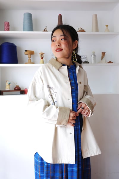 𓏭小鳥老虎刺繡反折拼接襯衫外套7