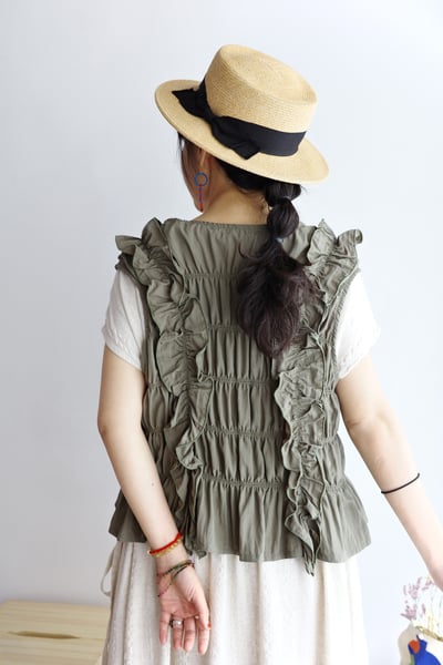 𓏭木耳花邊彈性抽皺背心15
