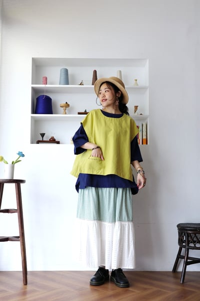 大小格紋蕾絲拼接層次半身裙6