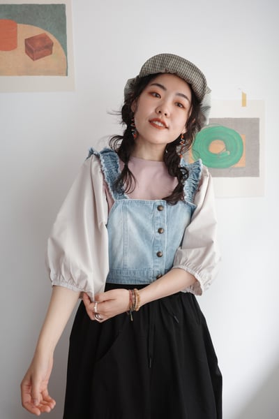 異材質拼接份量感澎袖上衣10