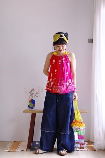 𓏭色塊拼接貓貓刺繡繫帶背心6