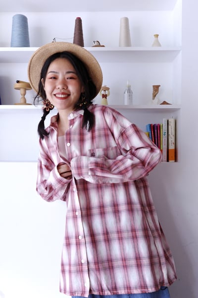 𓏭混織格紋下擺可調鬆身襯衫7