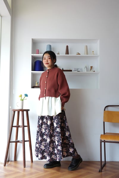 𓏭拼接下擺澎袖針織外罩上衣15