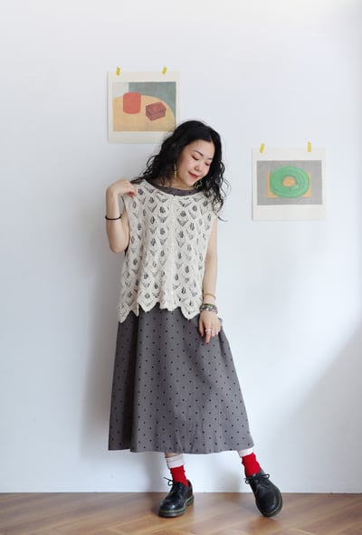 前後兩面穿水玉法式袖Ａ字洋裝8