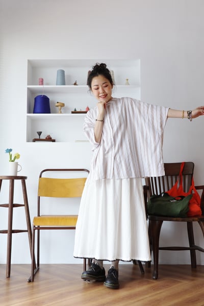 波點緹花直紋鬆身襯衫2