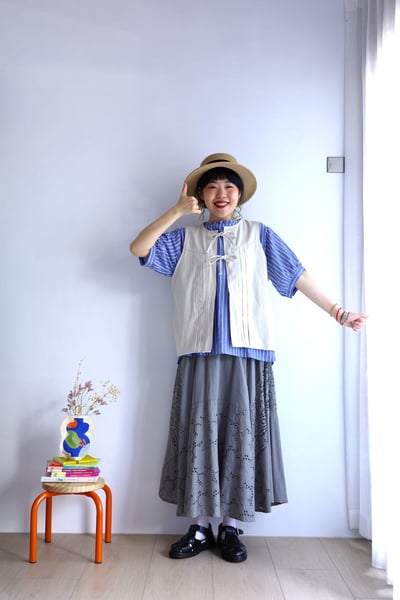 𓏭壓折繫帶下擺抽鬚丹寧背心14