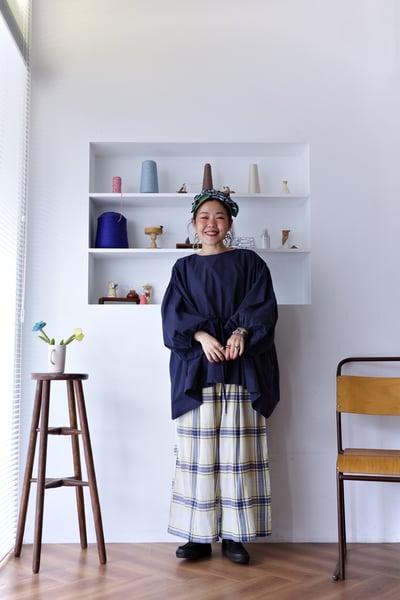 𓏭口袋虛線小麵包刺繡舒服格紋褲15