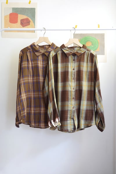 𓏭混色方格二重紗襯衫1