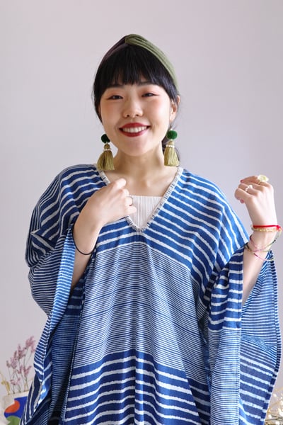 𓏭印度棉木蓋染領口刺繡長洋裝7