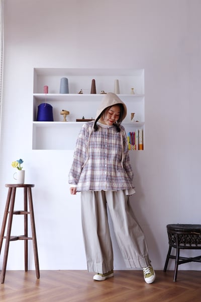 𓏭無領格紋插肩袖襯衫外套 3