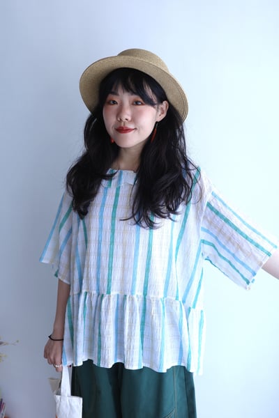 𓏭凹凸泡泡布粉嫩彩格圓領上衣9