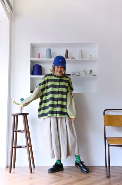 𓏭立體拼接剪裁壓摺寬褲15