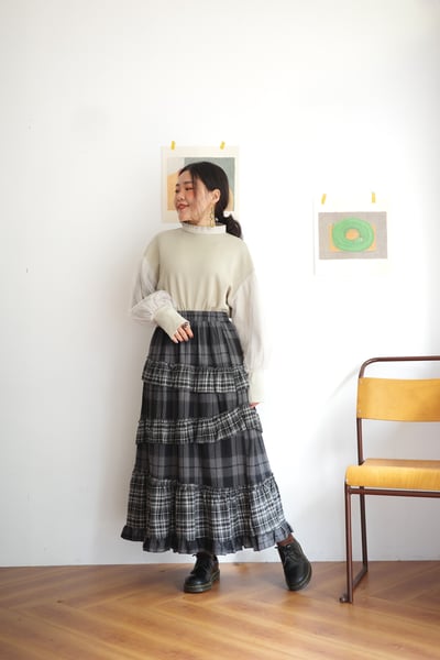 𓏭層次堆疊法蘭絨格紋裙3