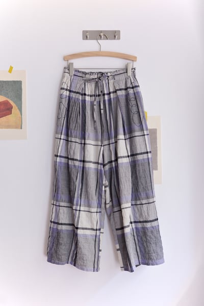 𓏭口袋虛線小麵包刺繡舒服格紋褲19