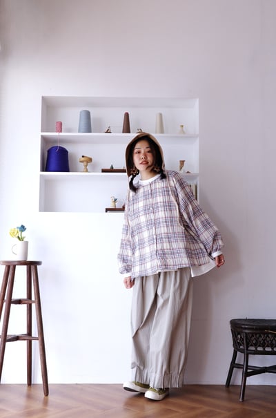 𓏭無領格紋插肩袖襯衫外套 4