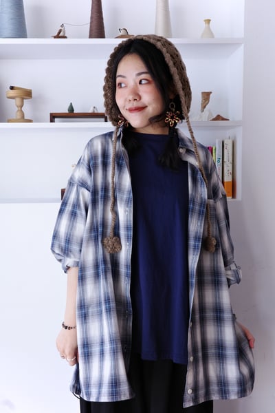 𓏭混織格紋下擺可調鬆身襯衫15