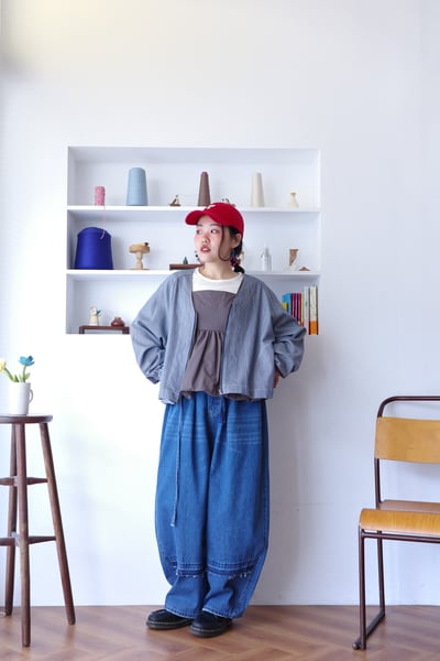 𓏭Ｖ領直紋丹寧短版外套3