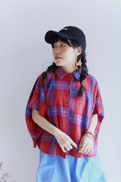 𓏭立體壓折袖飽和格紋襯衫9