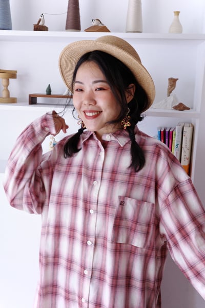 𓏭混織格紋下擺可調鬆身襯衫14