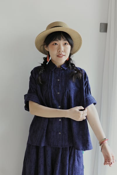 𓏭斑紋提花壓摺鬆身襯衫8