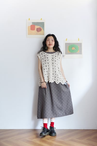 前後兩面穿水玉法式袖Ａ字洋裝14