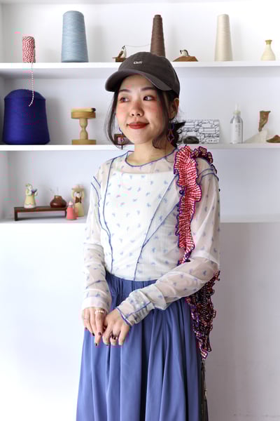 𓏭車線蝴蝶結透紗上衣5