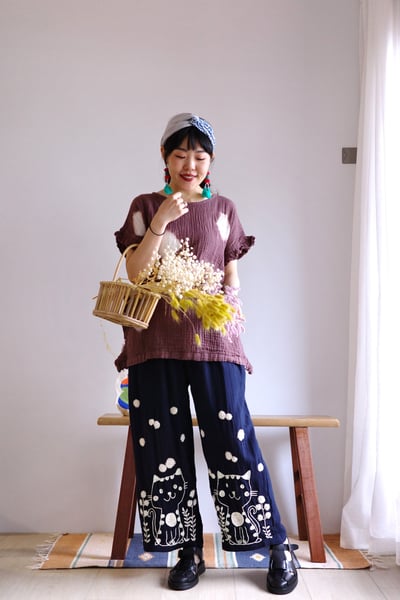 𓏭貓咪樂園手工刺繡長褲4