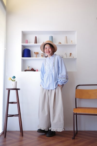 𓏭褲管壓褶木耳花邊繭型褲3