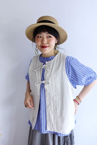 𓏭木耳立領棉紗直紋上衣5